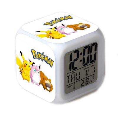 Réveil Pokemon Go à lumière changeante colorée, réveil avec Flash LED,  modèle Kawaii Pikachu, jouet pour